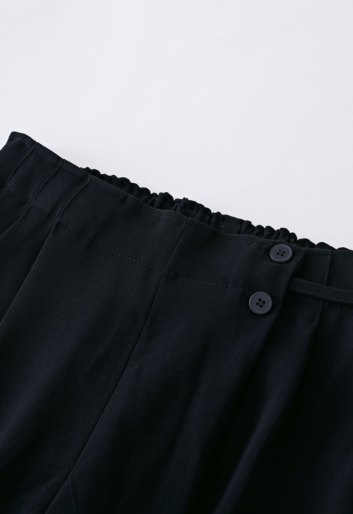 Side Drawstring Pleated Straight Leg Pants in Black