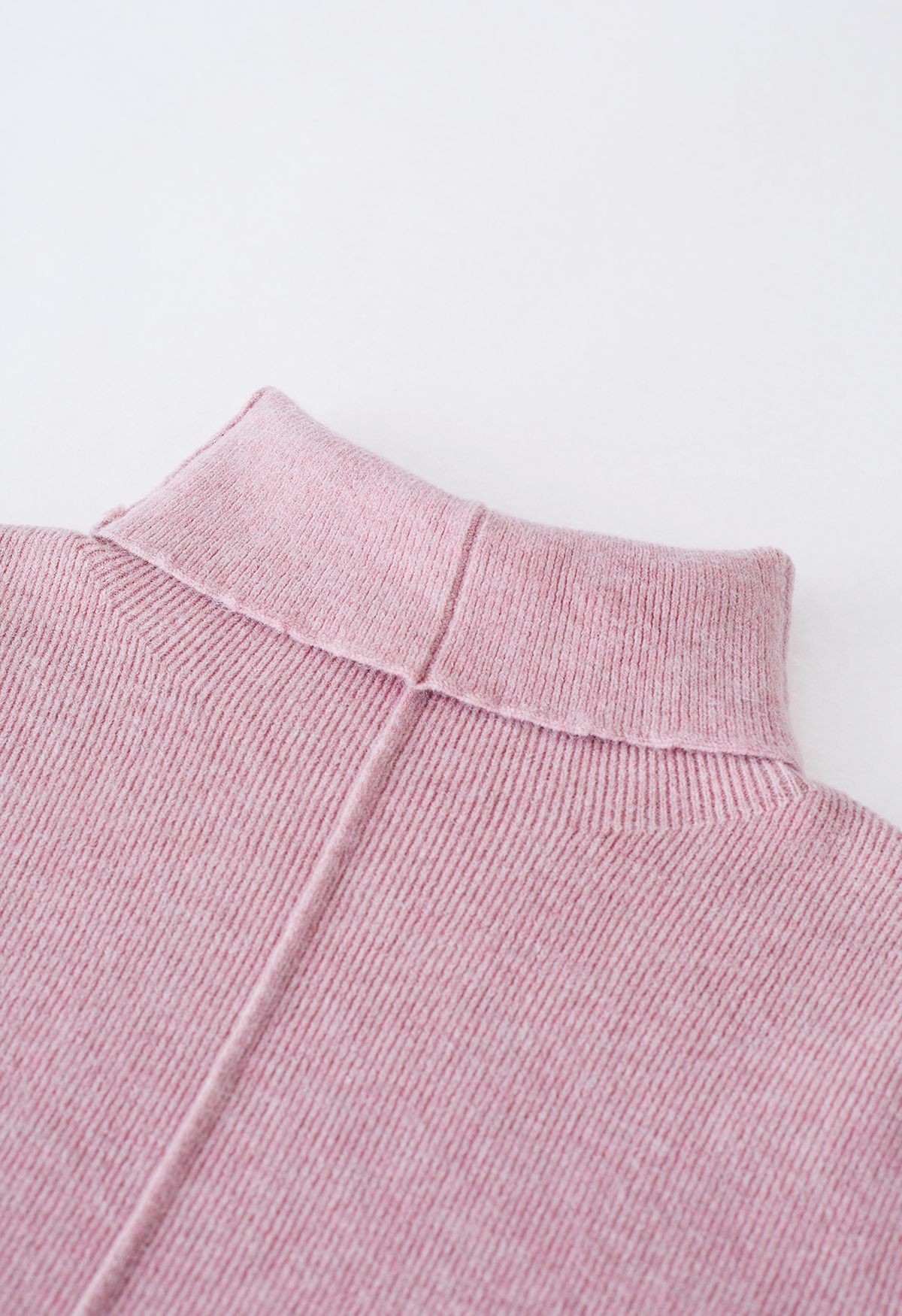 Seam Detail High Neck Slit Knit Top in Pink