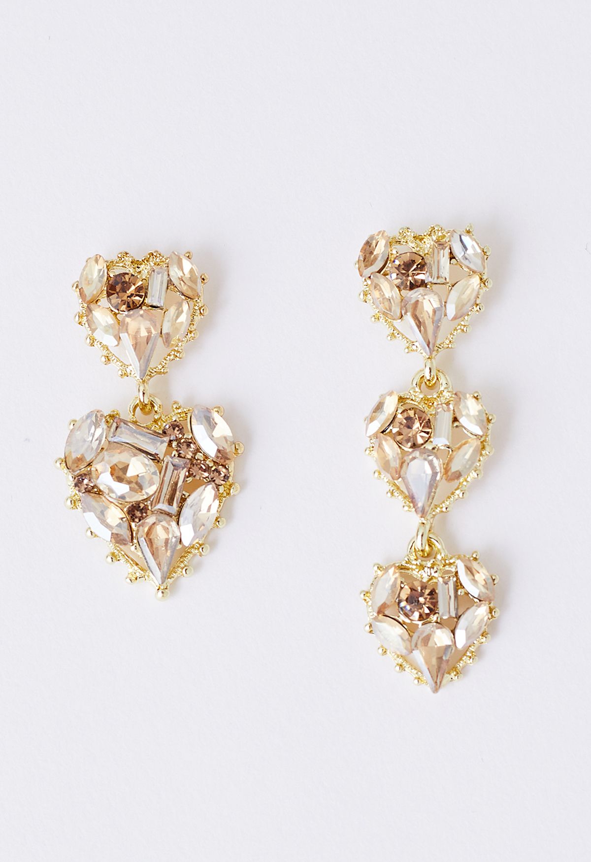 Asymmetric Golden Heart Crystal Earrings - Retro, Indie and Unique Fashion