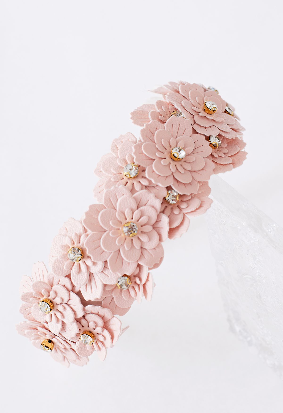 Rhinestone Floral Applique Headband in Pink