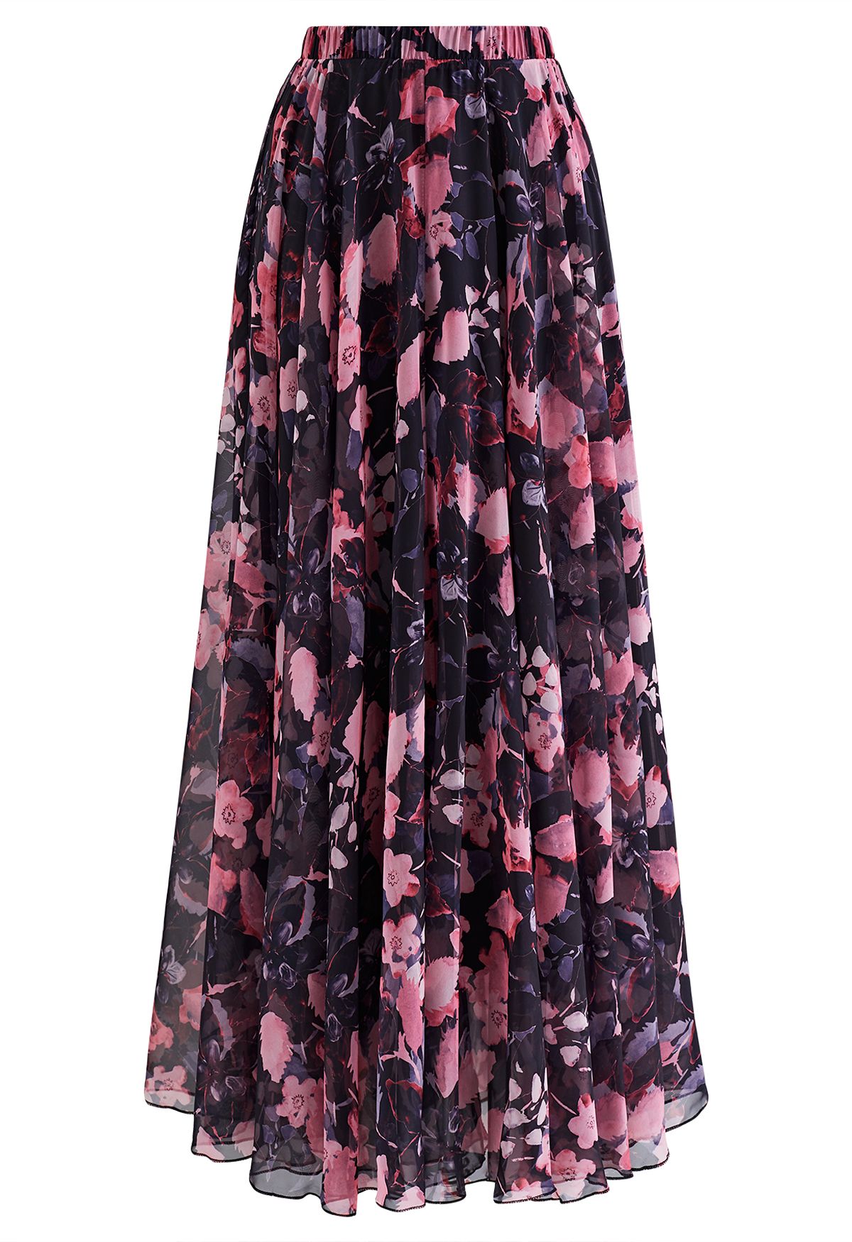Gorgeous Pink Floral Watercolor Chiffon Maxi Skirt