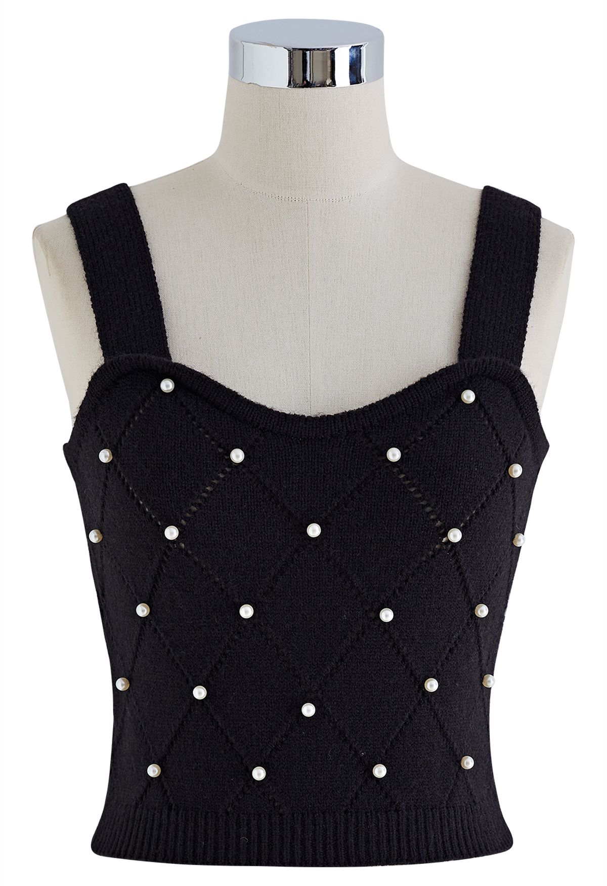 Pearly Diamond Knit Cami Top and Cardigan Set in Black