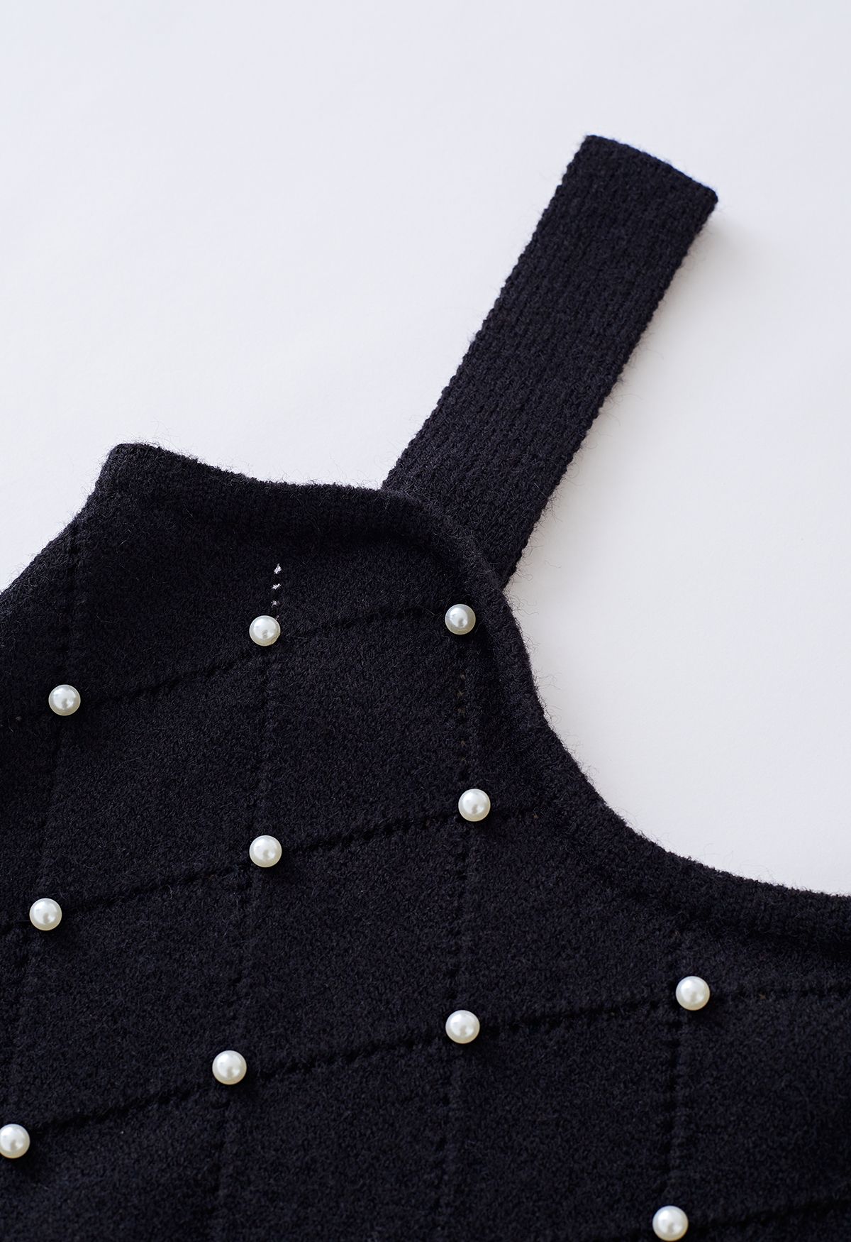 Pearly Diamond Knit Cami Top and Cardigan Set in Black