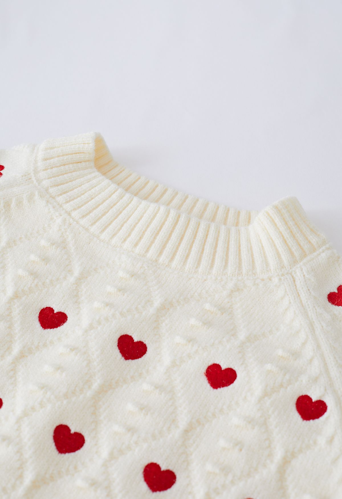 Full of Hearts Embroidered Emboss Knit Crop Sweater in Light Yellow ...