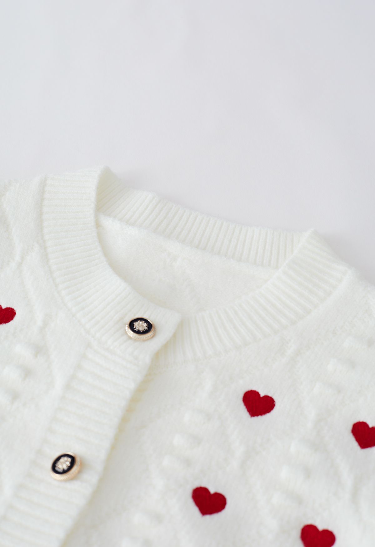 Hearts Embroidered Emboss Knit Buttoned Cardigan in White - Retro ...