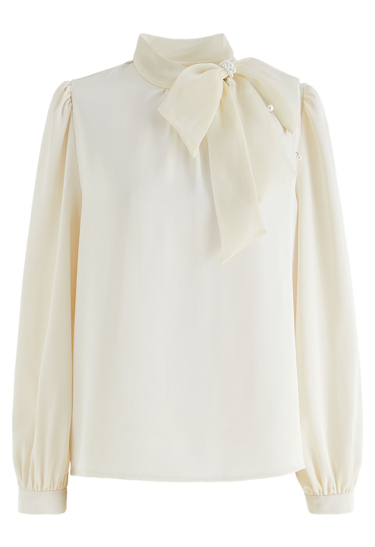 Organza Bowknot Pearl Satin Shirt in Light Yellow - Retro, Indie and ...