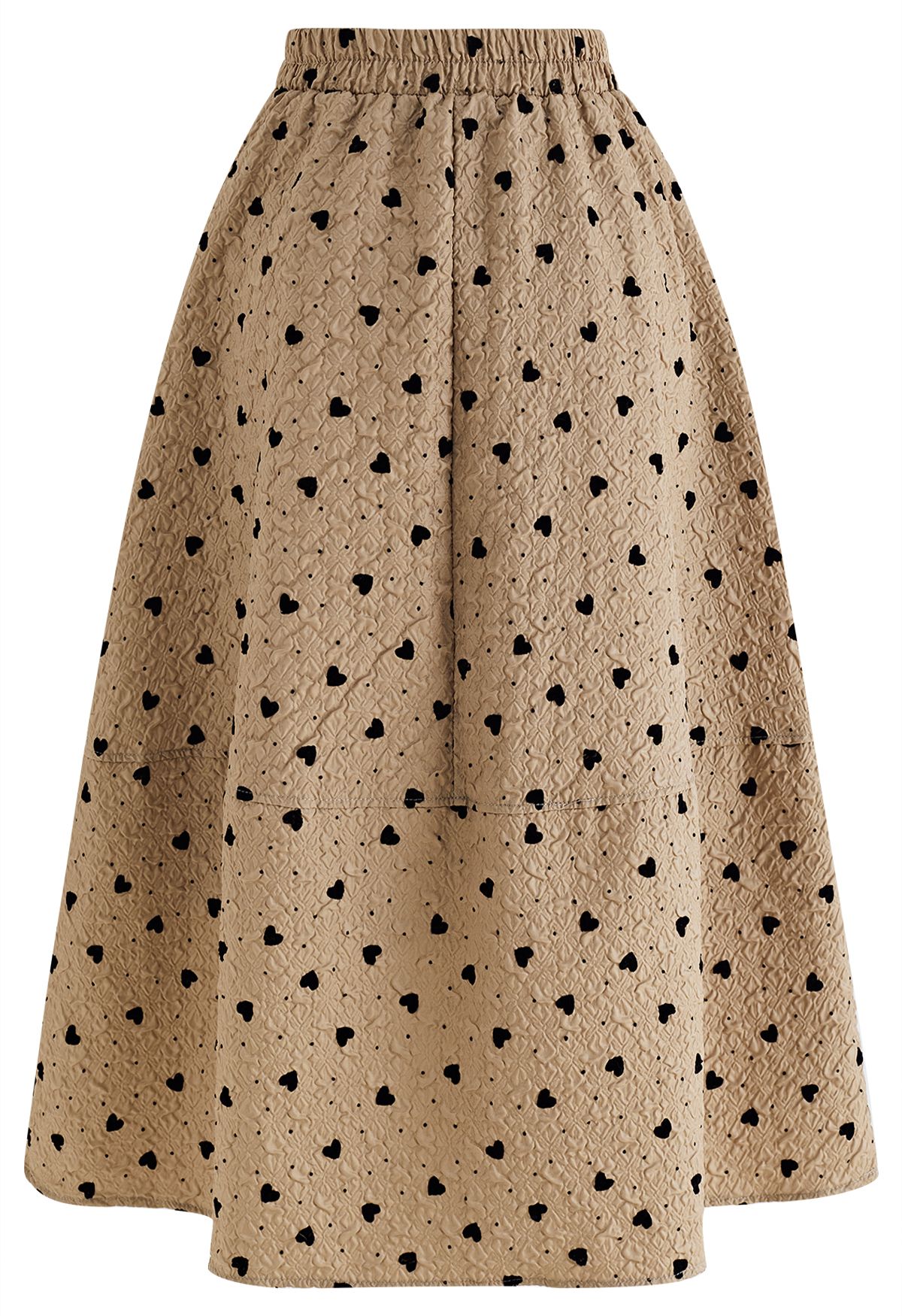 Velvet Heart Embossed Texture Midi Skirt in Light Tan