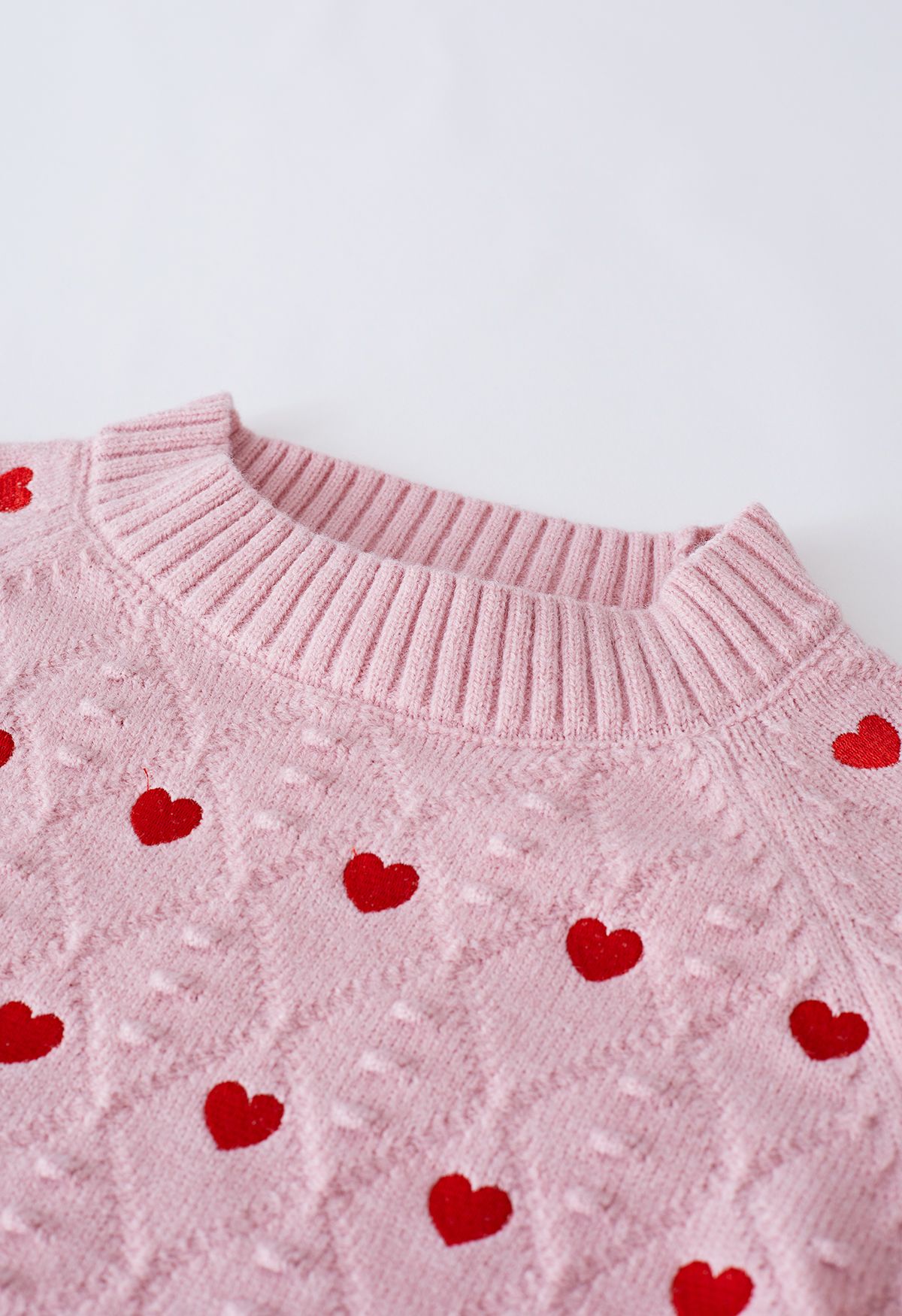 Full of Hearts Embroidered Emboss Knit Crop Sweater in Pink - Retro ...