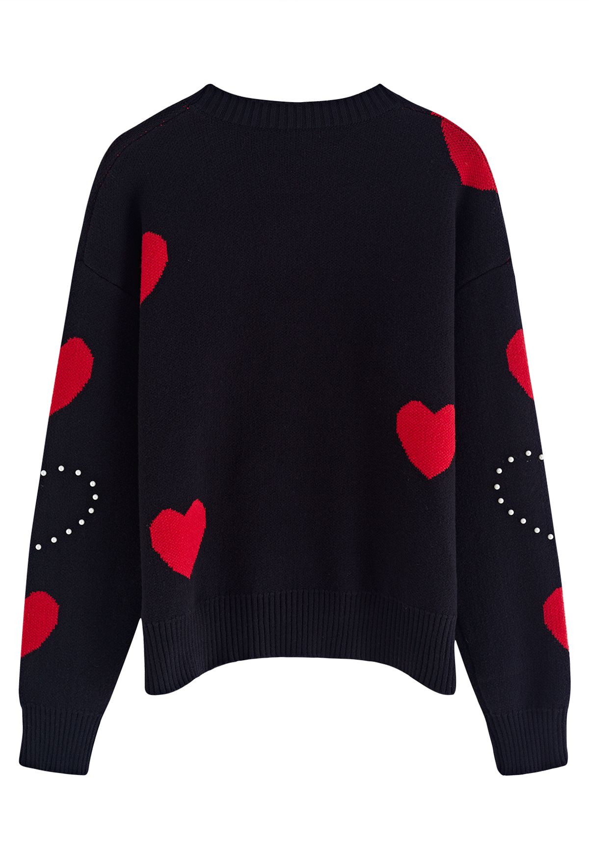 Passionate Heart Pearl Trim Knit Sweater in Black - Retro, Indie and ...