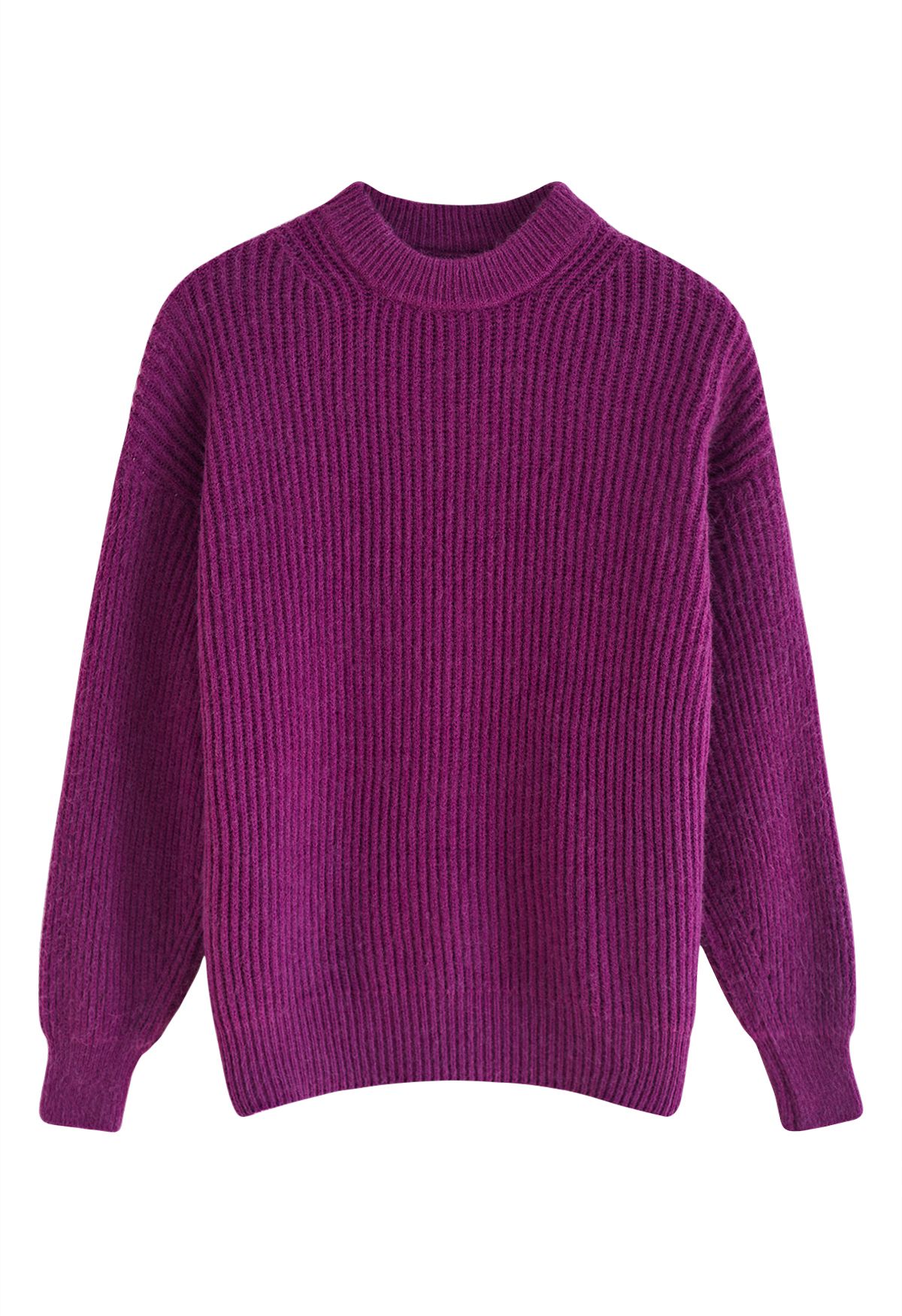 Solid Color Rib Knit Sweater in Purple - Retro, Indie and Unique Fashion