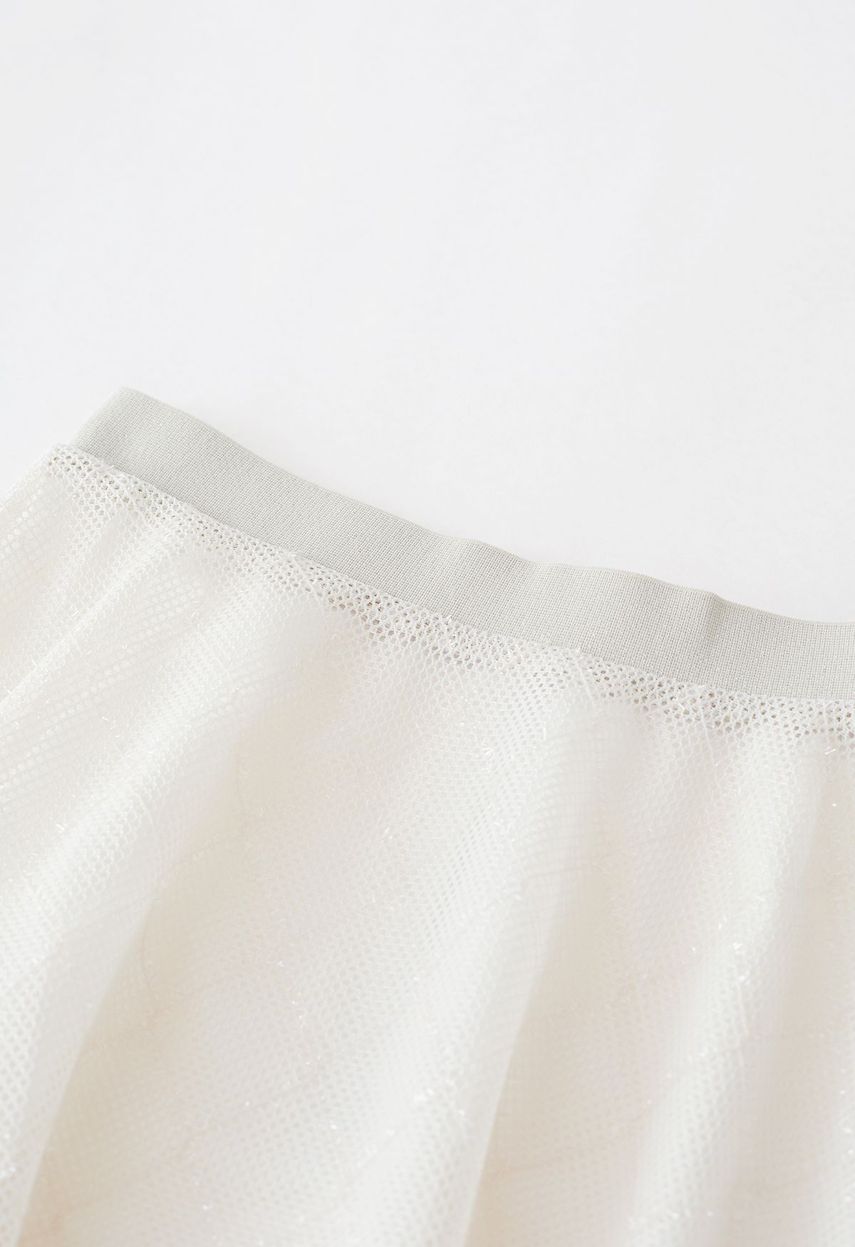 Shimmer Fringed Diamond Net Skirt in Cream