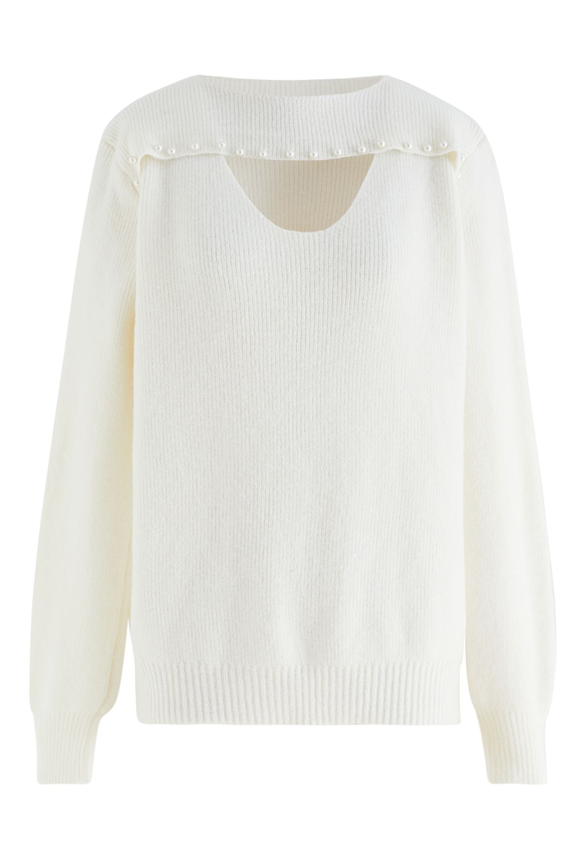 Cutout Pearl Neckline Knit Sweater in White - Retro, Indie and Unique ...