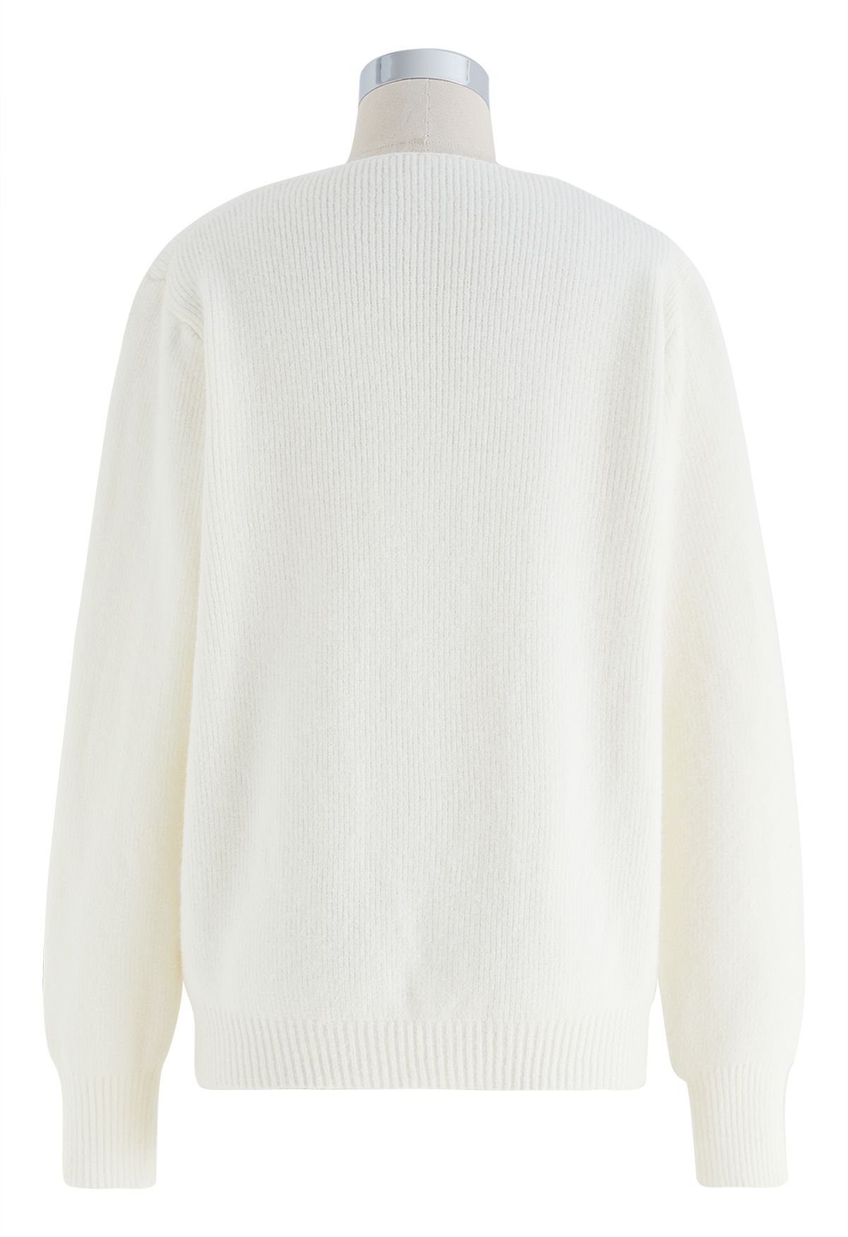 Cutout Pearl Neckline Knit Sweater in White