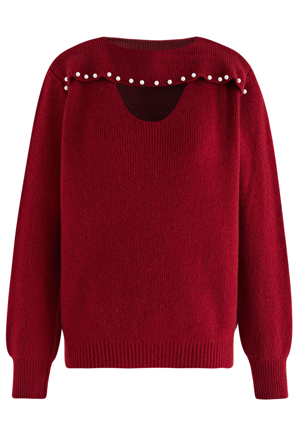 Cutout Pearl Neckline Knit Sweater in Red - Retro, Indie and Unique Fashion
