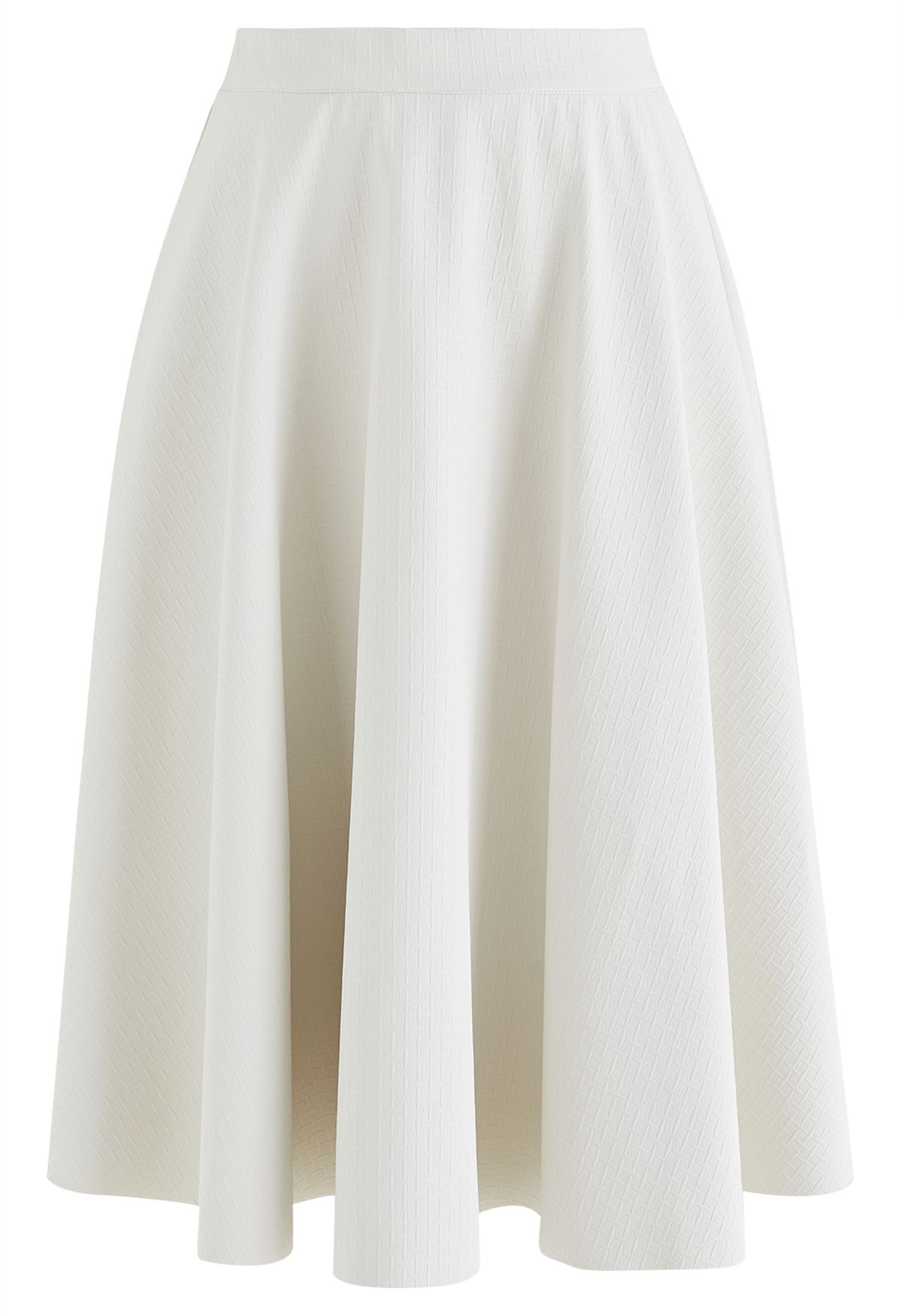 Faux Leather Textured Midi Skirt in Ivory