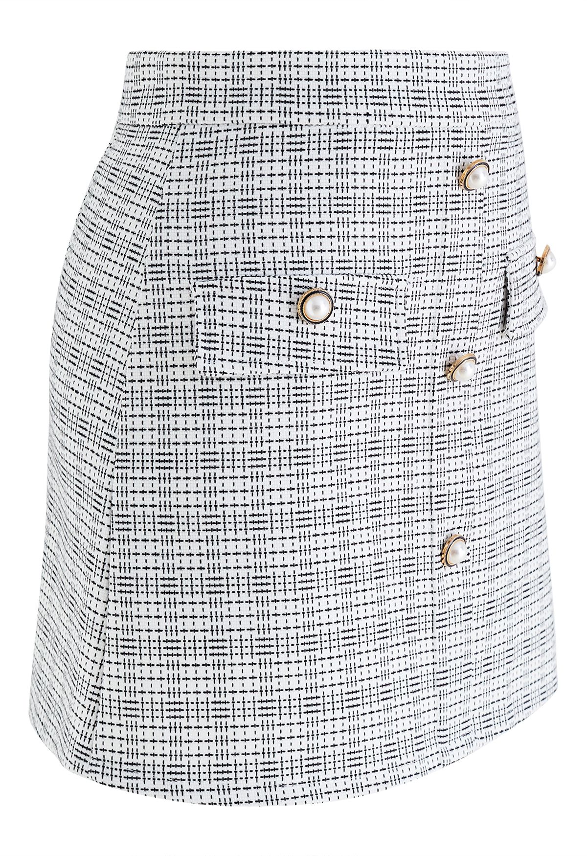 Pearl Button Plaid Mini Skirt