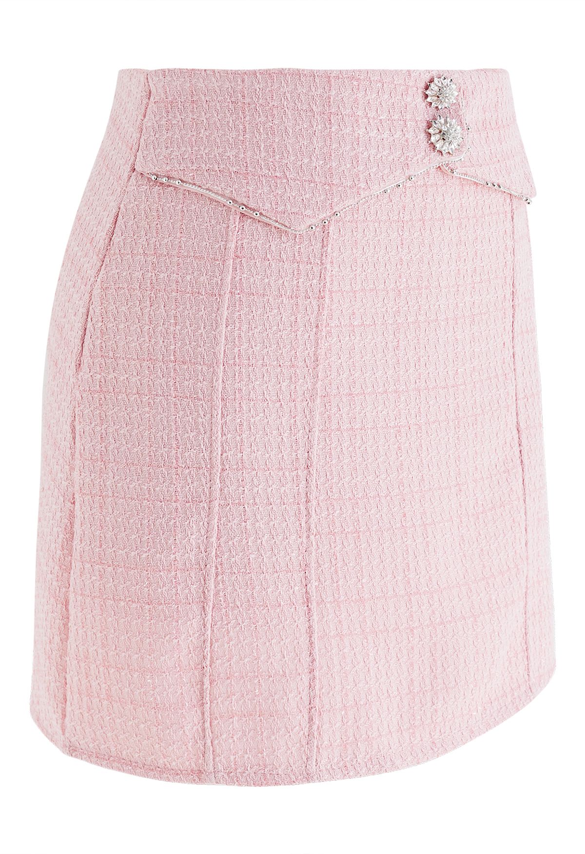 Glint Button Seam Detail Tweed Mini Skirt in Pink - Retro, Indie and ...