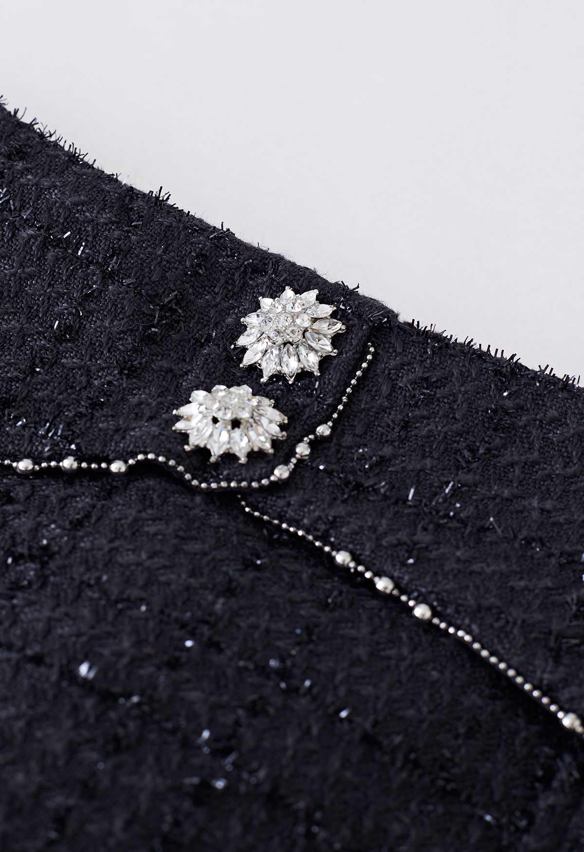 Glint Button Seam Detail Tweed Mini Skirt in Black