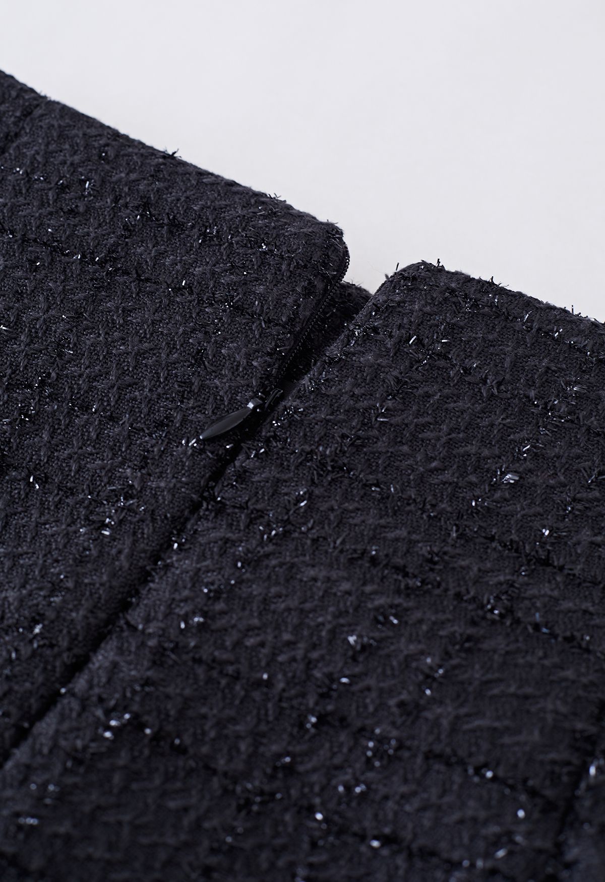 Glint Button Seam Detail Tweed Mini Skirt in Black