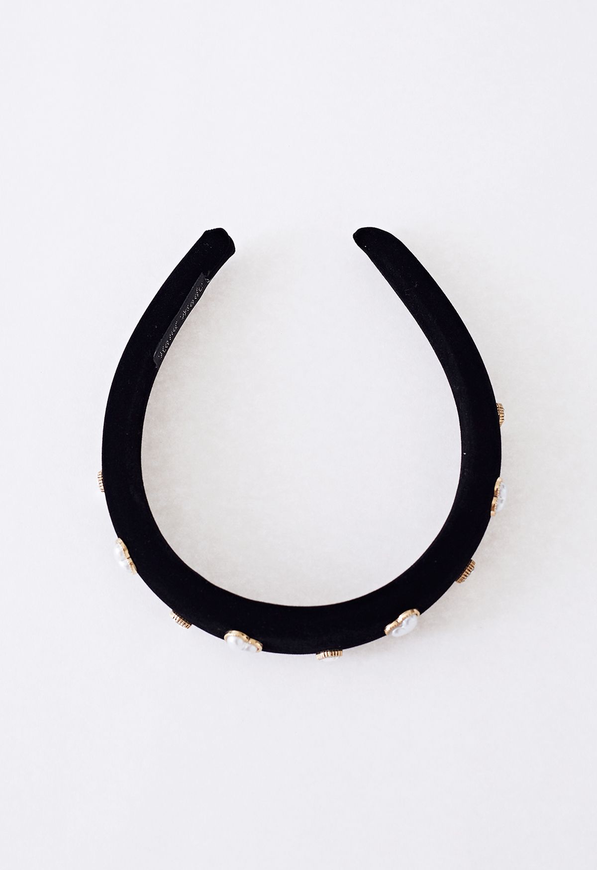 Rhinestone Pearly Velvet Headband in Black