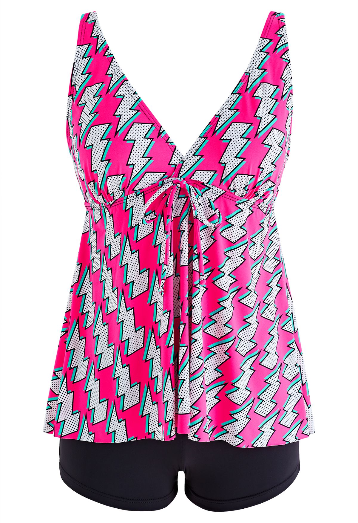 Hot Pink Lightning Pattern Tankini Set - Retro, Indie and Unique Fashion
