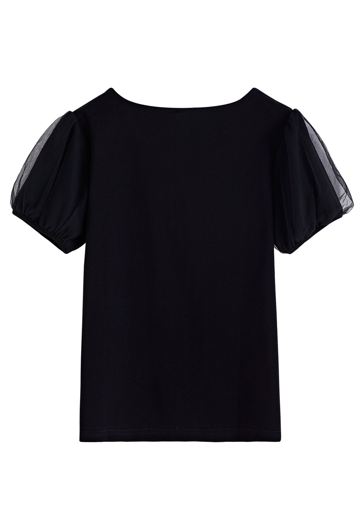 Square Neck Mesh Bubble Sleeves Top in Black - Retro, Indie and Unique ...