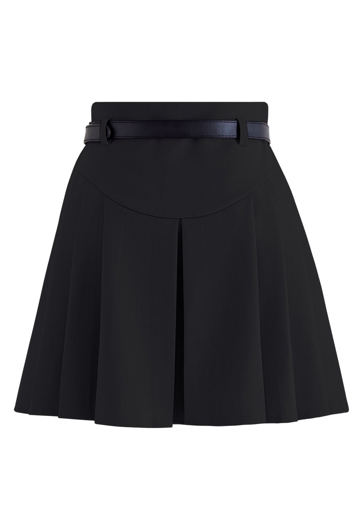 Seam Detailing Belted Pleated Mini Skirt in Black - Retro, Indie and ...