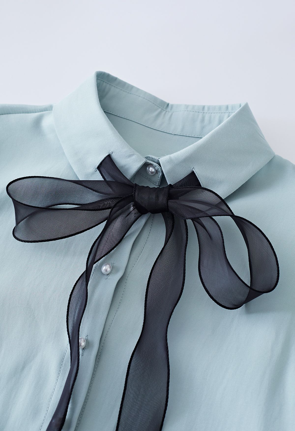 Organza Bowknot Button Down Shirt in Blue