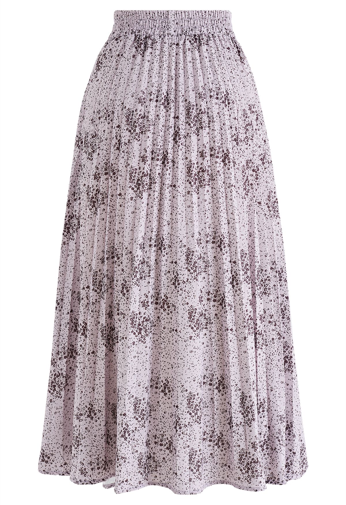 Floret and Spot Print Pleated Midi Skirt in Lilac