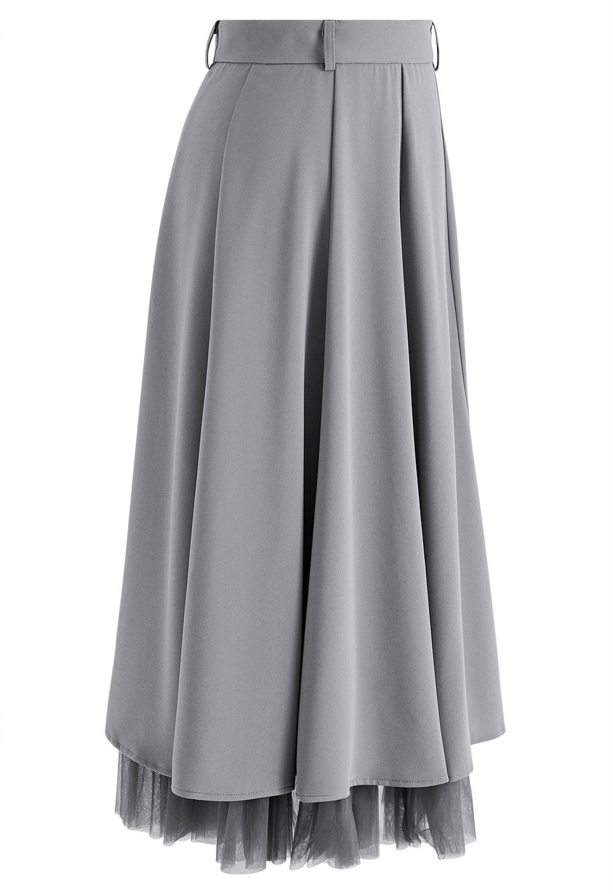 Mesh Spliced Hem Midi Skirt in Grey