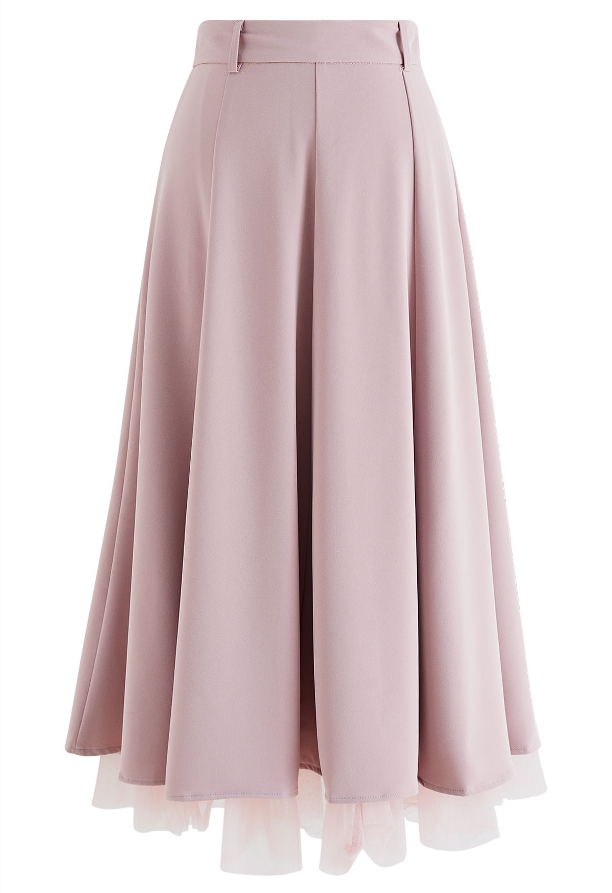Mesh Spliced Hem Midi Skirt in Pink - Retro, Indie and Unique Fashion