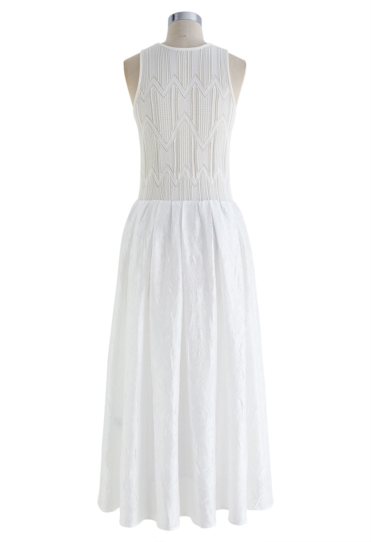 Knit Splicing Texture Sleeveless Dress in White
