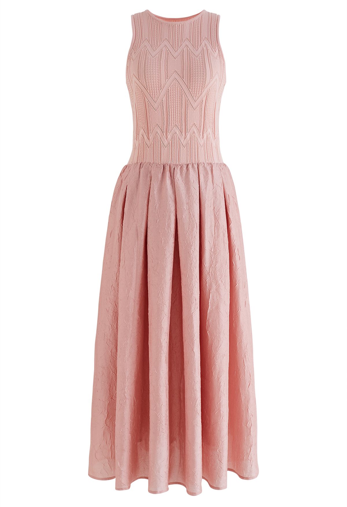 Knit Splicing Texture Sleeveless Dress in Pink