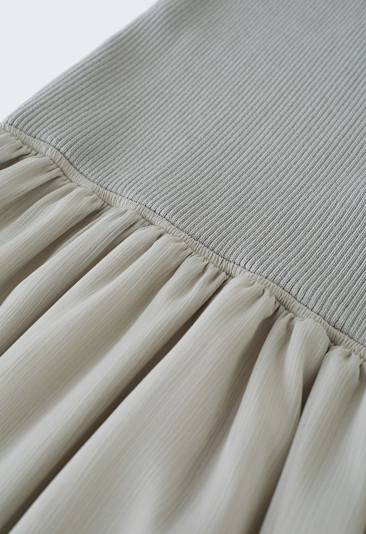Knit Spliced Halter Neck Sheer Midi Dress in Sage