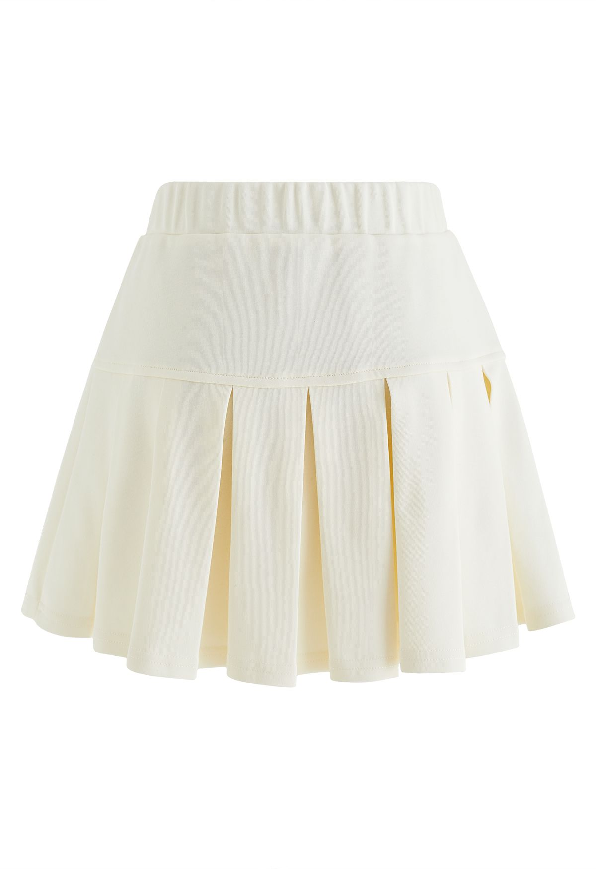 Elastic Waist Pleated Flare Mini Skirt in Cream