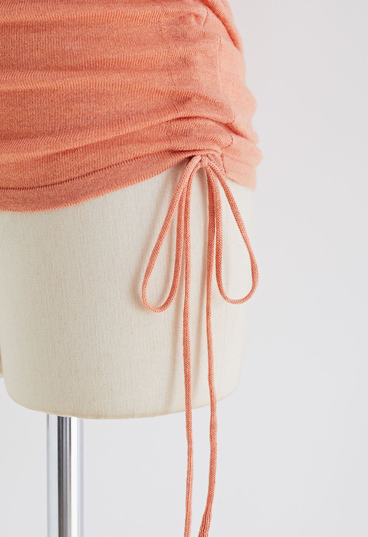 Square Neck Side Drawstring Top in Coral