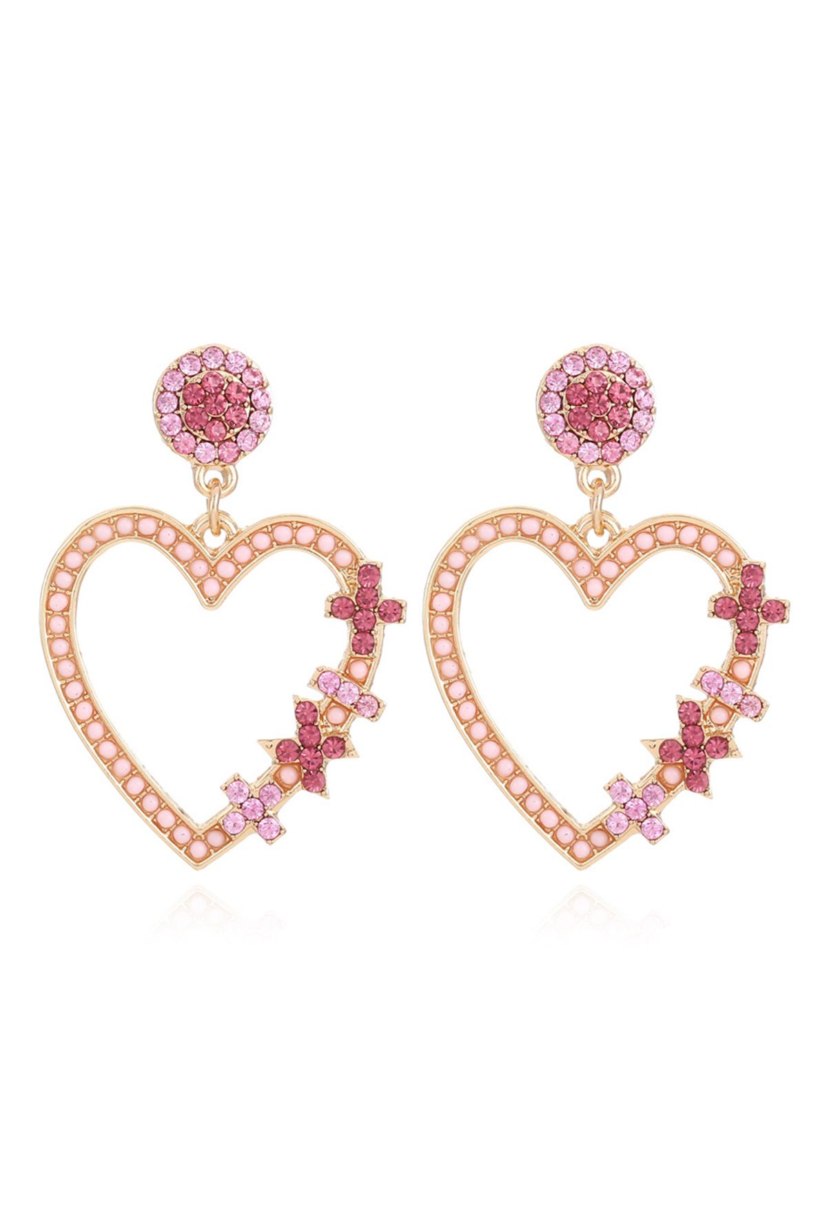 Pink Diamond Heart Hook Earrings - Retro, Indie and Unique Fashion