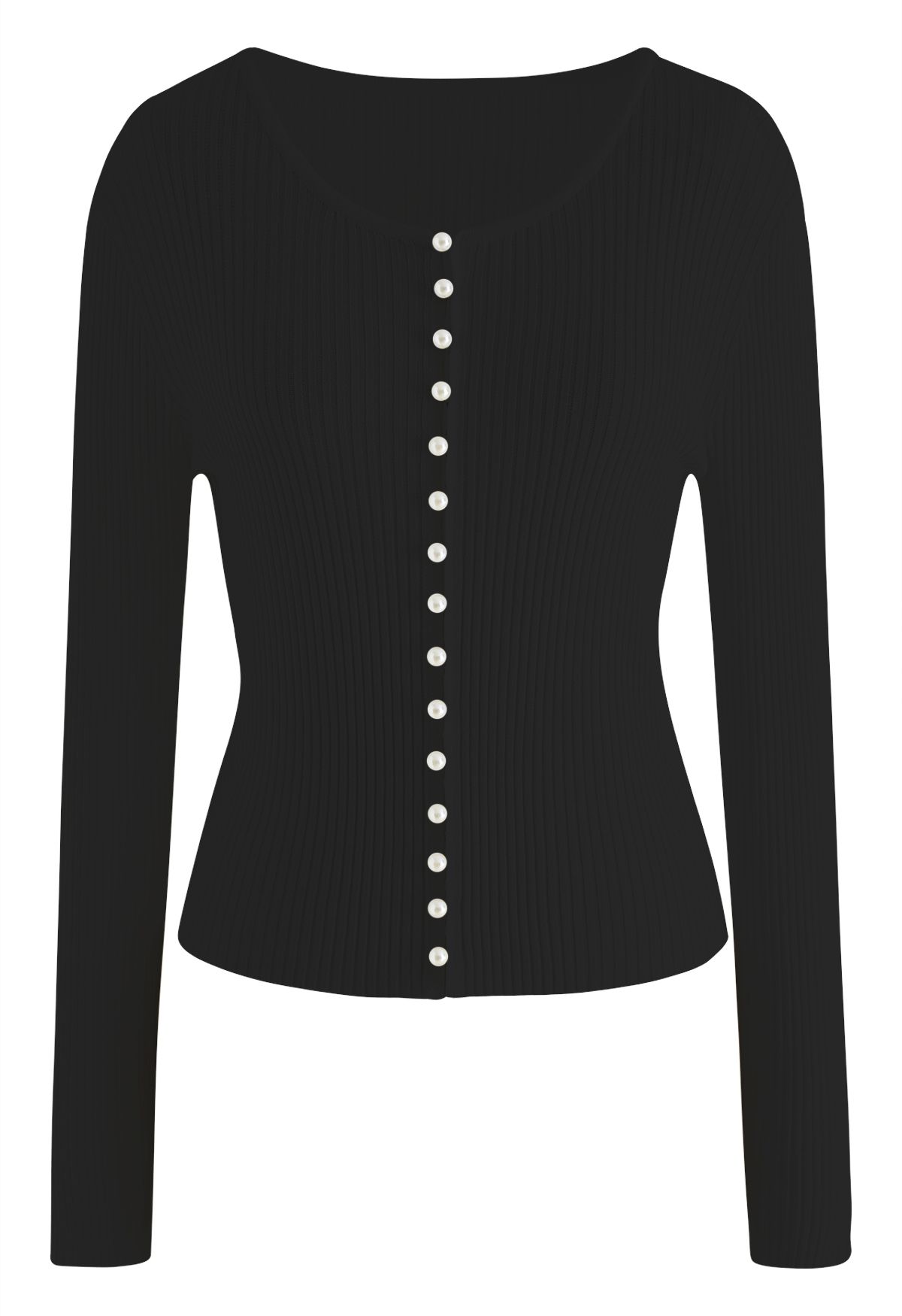 Sund og rask klodset fajance Decorative Pearls Ribbed Knit Top in Black - Retro, Indie and Unique Fashion