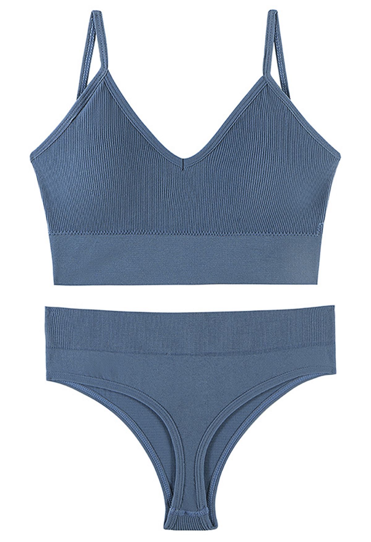 Plain Ribbed Lingerie Bra Top and Thong Set in Blue - Retro, Indie and  Unique Fashion