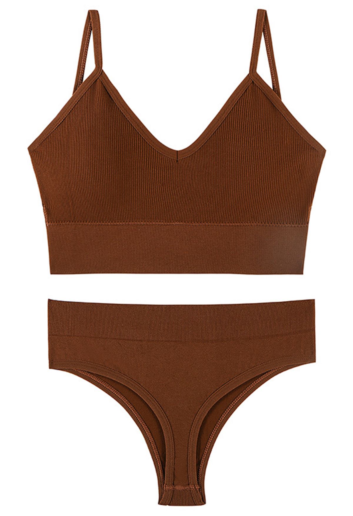 Plain Ribbed Lingerie Bra Top and Thong Set in Caramel - Retro, Indie and  Unique Fashion