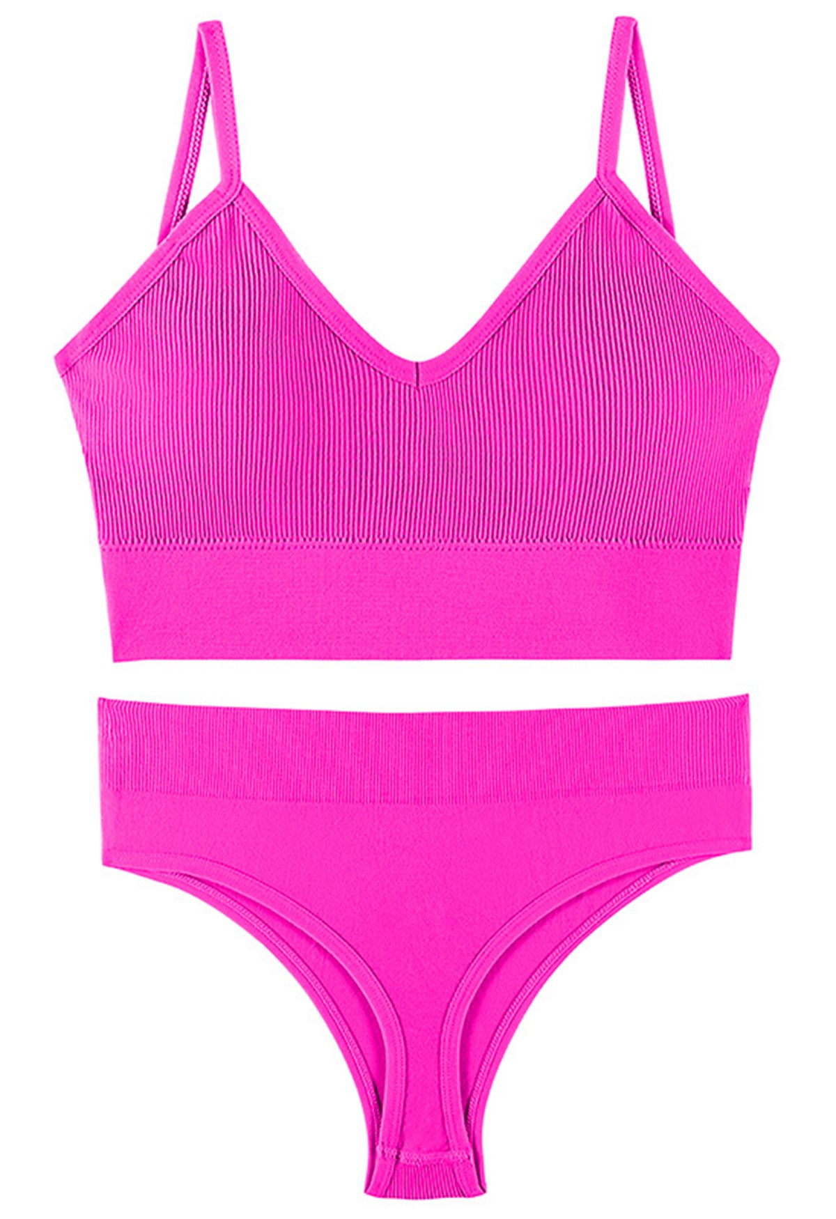Plain Ribbed Lingerie Bra Top and Thong Set in Hot Pink - Retro, Indie and  Unique Fashion