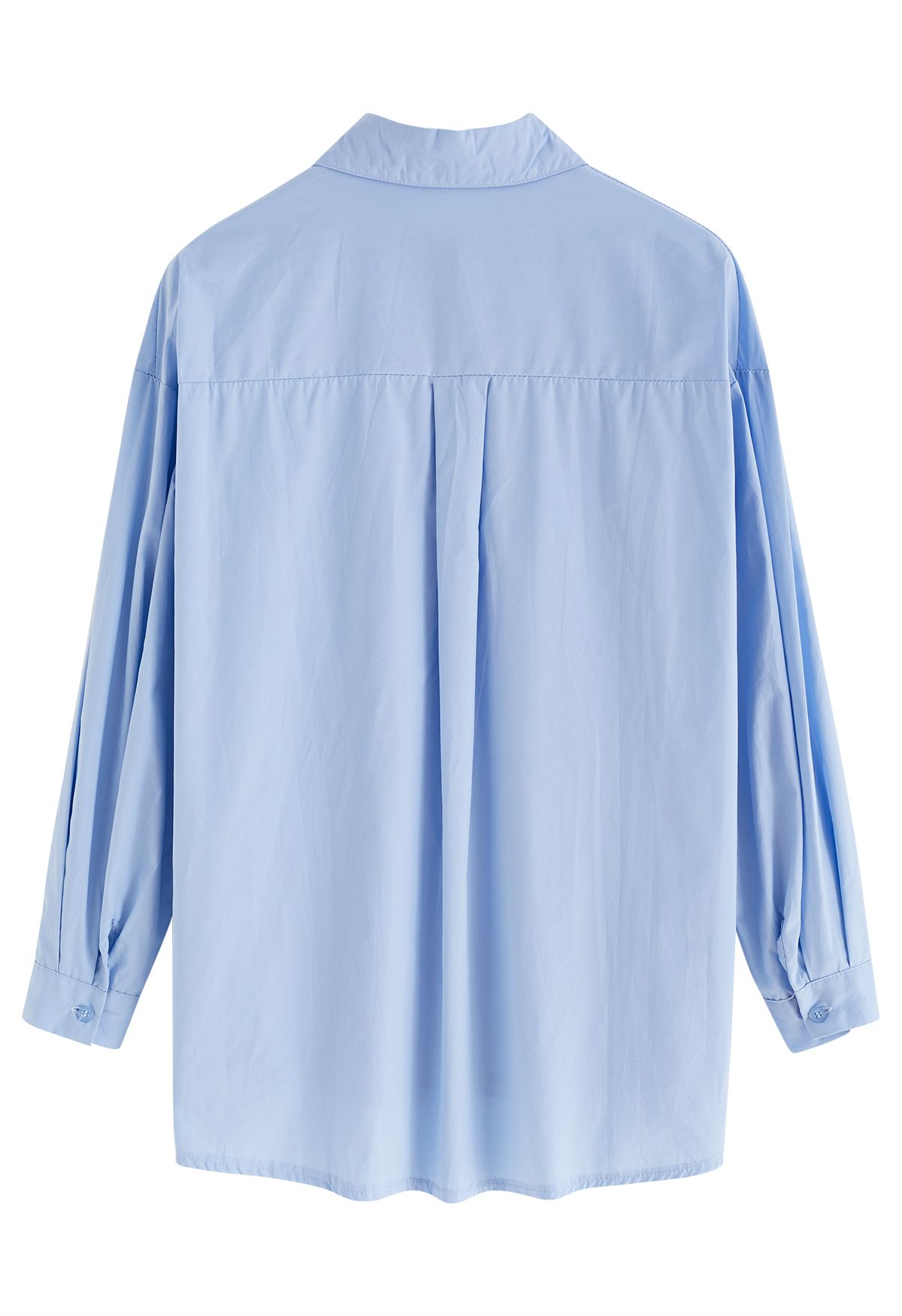 Pointed Collar Button Down Cotton Shirt in Blue