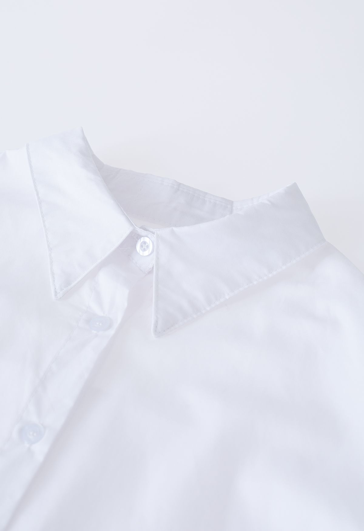 Pointed Collar Button Down Cotton Shirt in White