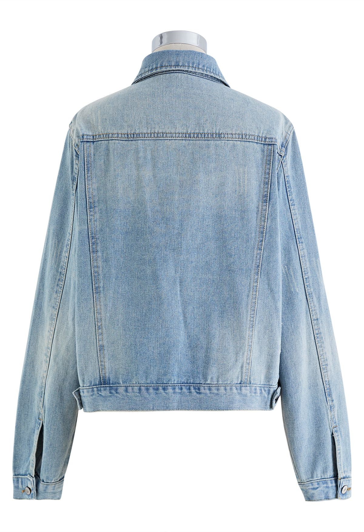 Bust Pocket Collared Denim Jacket in Light Blue - Retro, Indie and ...