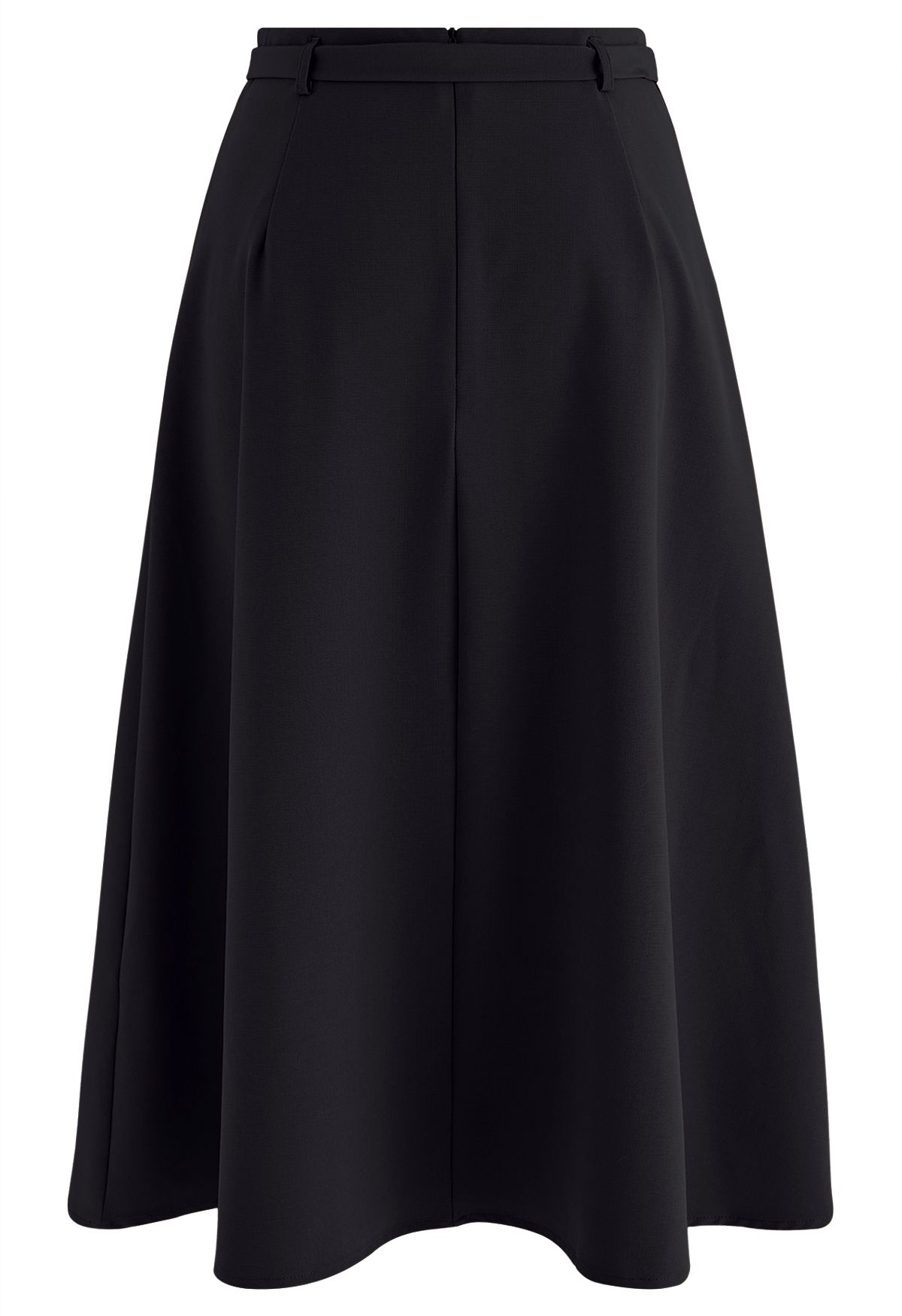 Belted Pleated A-Line Midi Skirt in Black - Retro, Indie and Unique Fashion