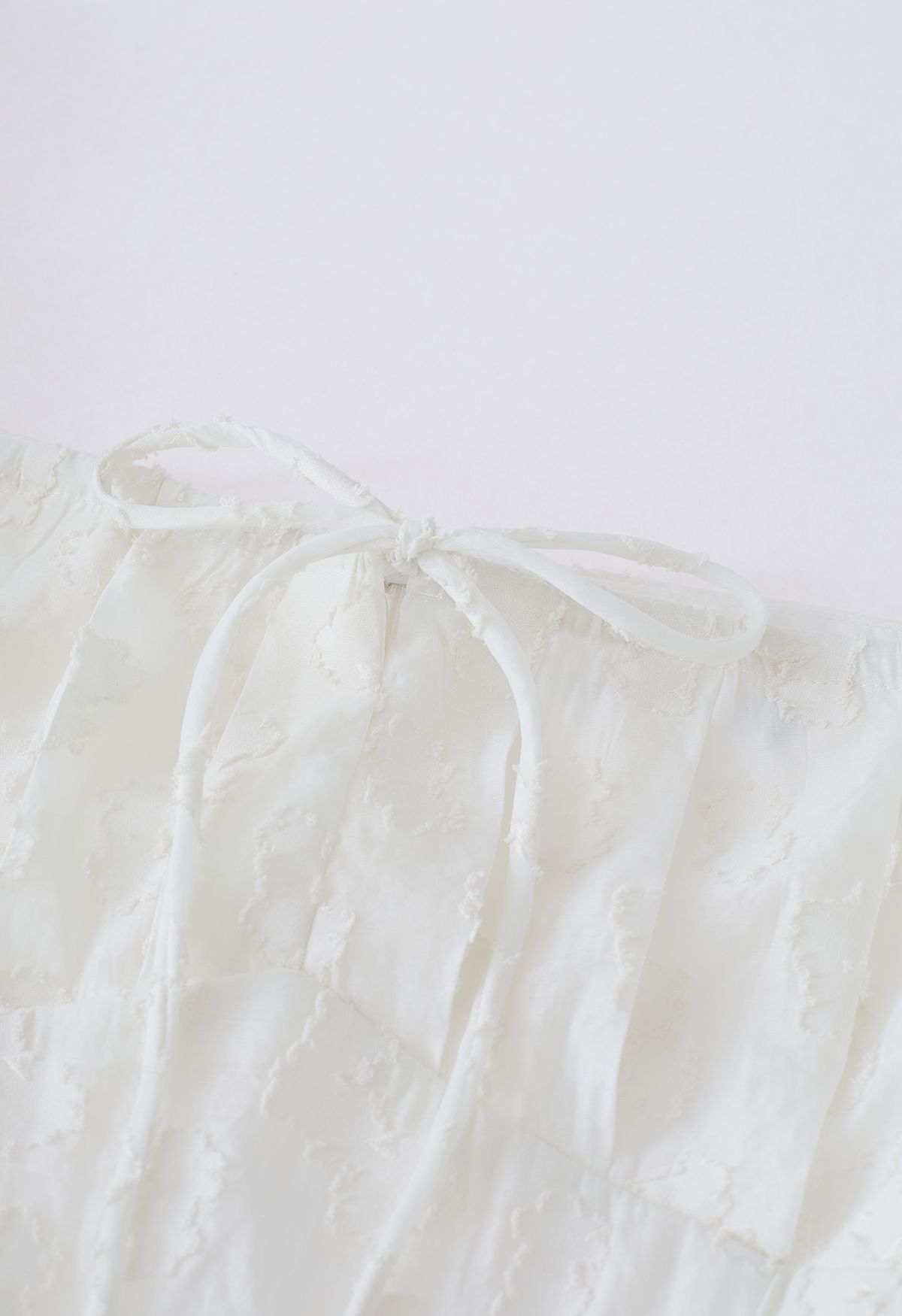 Square Neck Cloud Jacquard Midi Dress in White