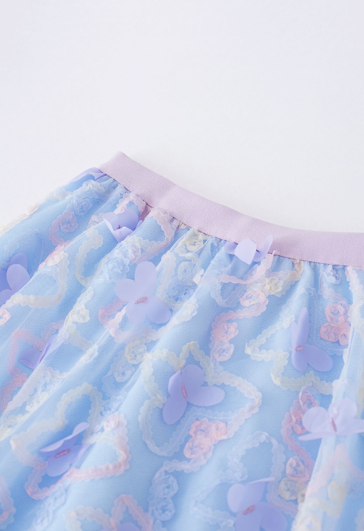 Lively Butterfly Mesh Tulle Skirt in Blue