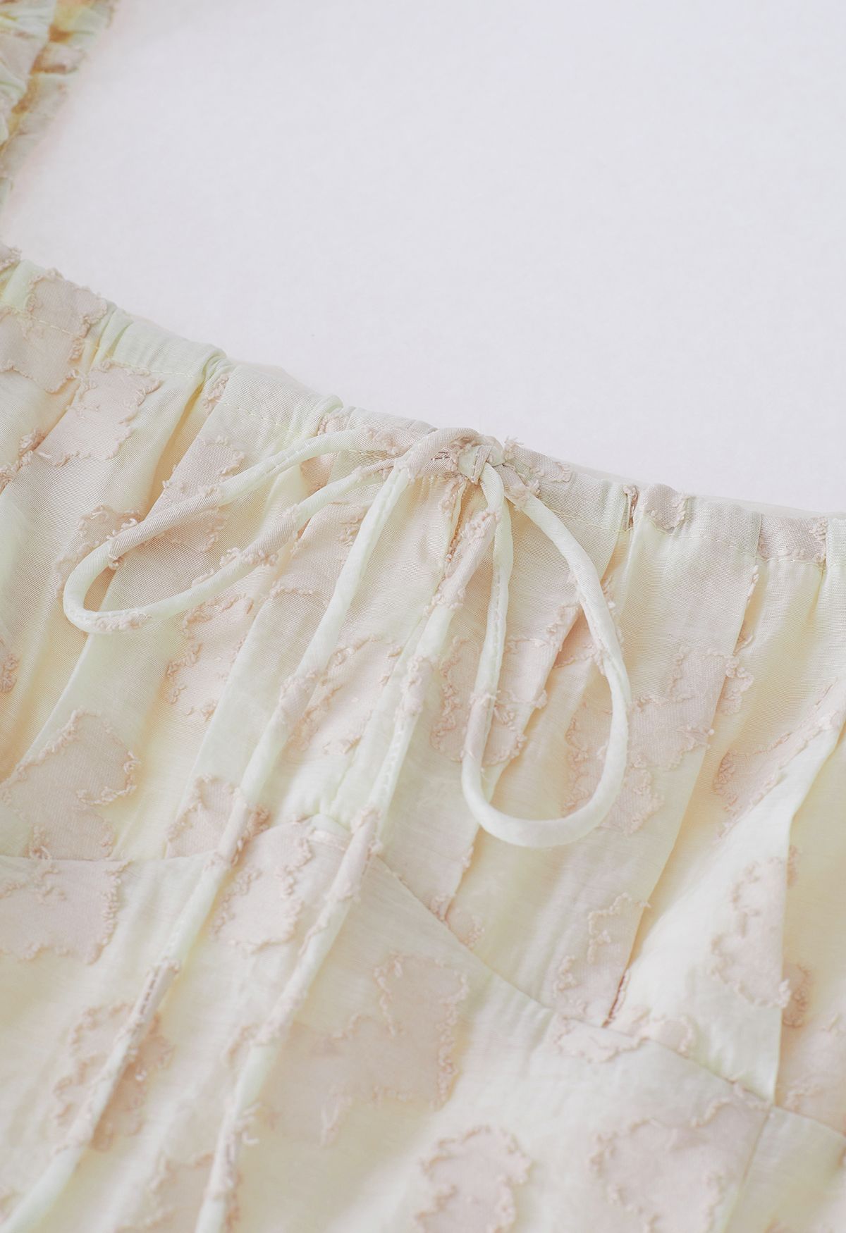 Square Neck Cloud Jacquard Midi Dress in Cream