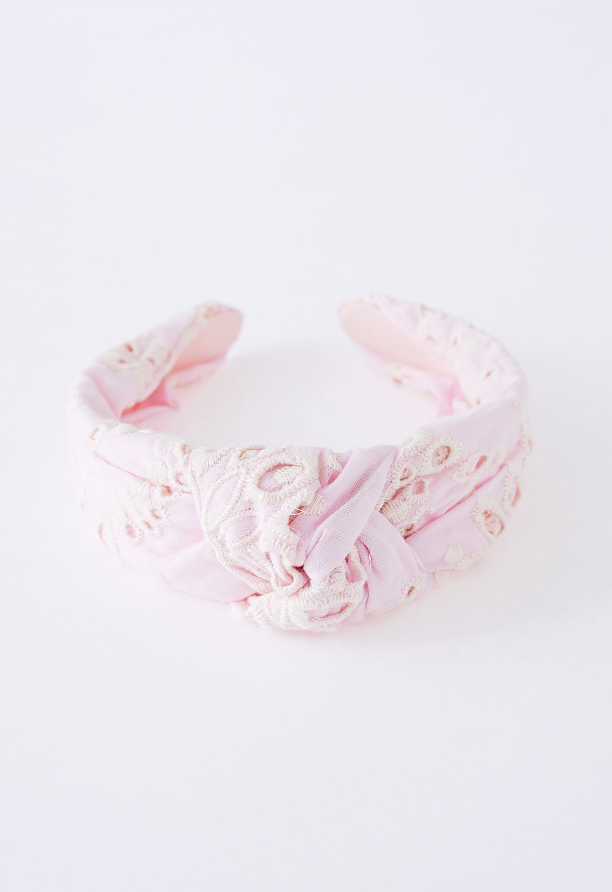 Twisted Floral Embroidered Headband in Pink