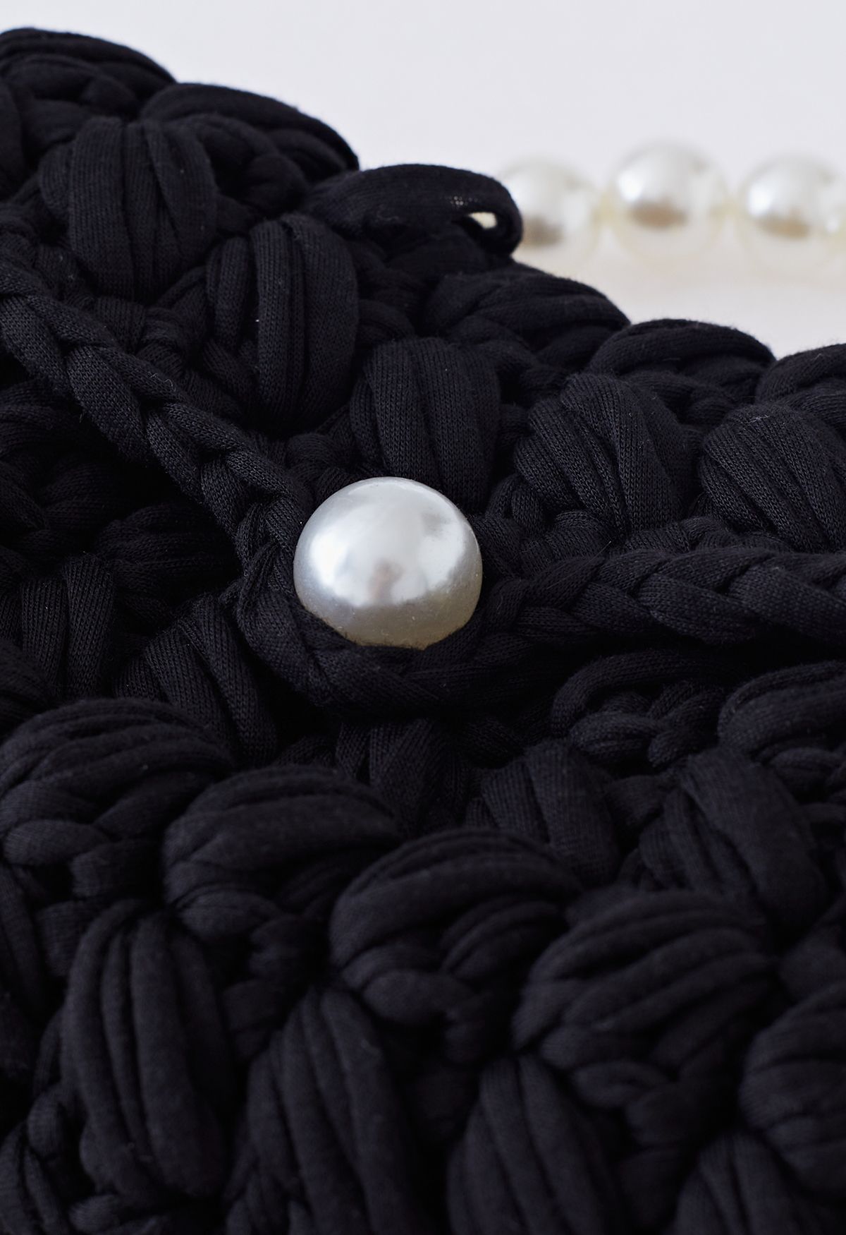 Pearl Chain Braided Chunky Knit Mini Bag in Black